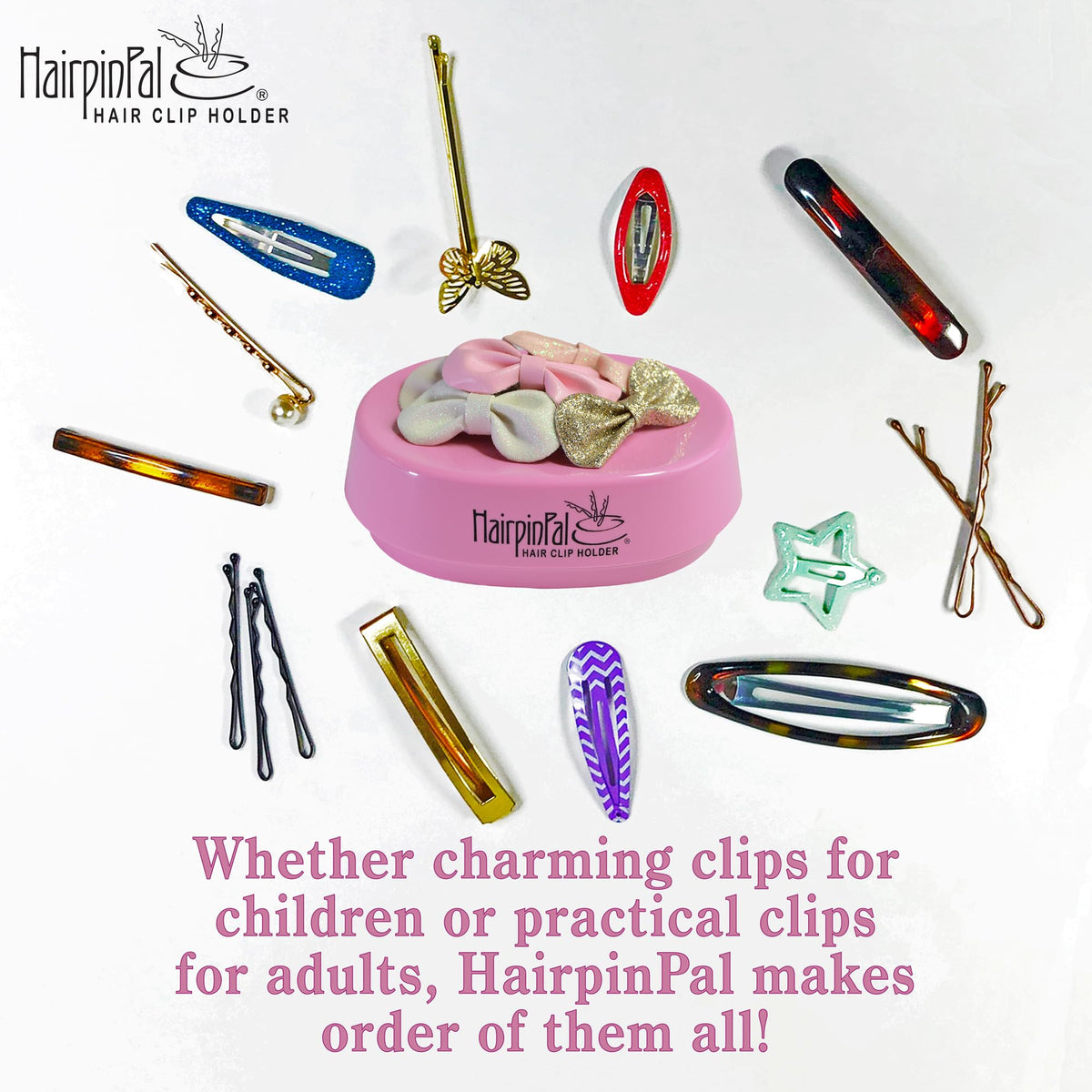 Blue Feather HairpinPal in bowl catching loose pins for mess-free cleanup.