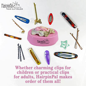 Blue Feather HairpinPal in bowl catching loose pins for mess-free cleanup.