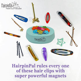 Blue Feather HairpinPal magnetic dish catches loose clips with ease