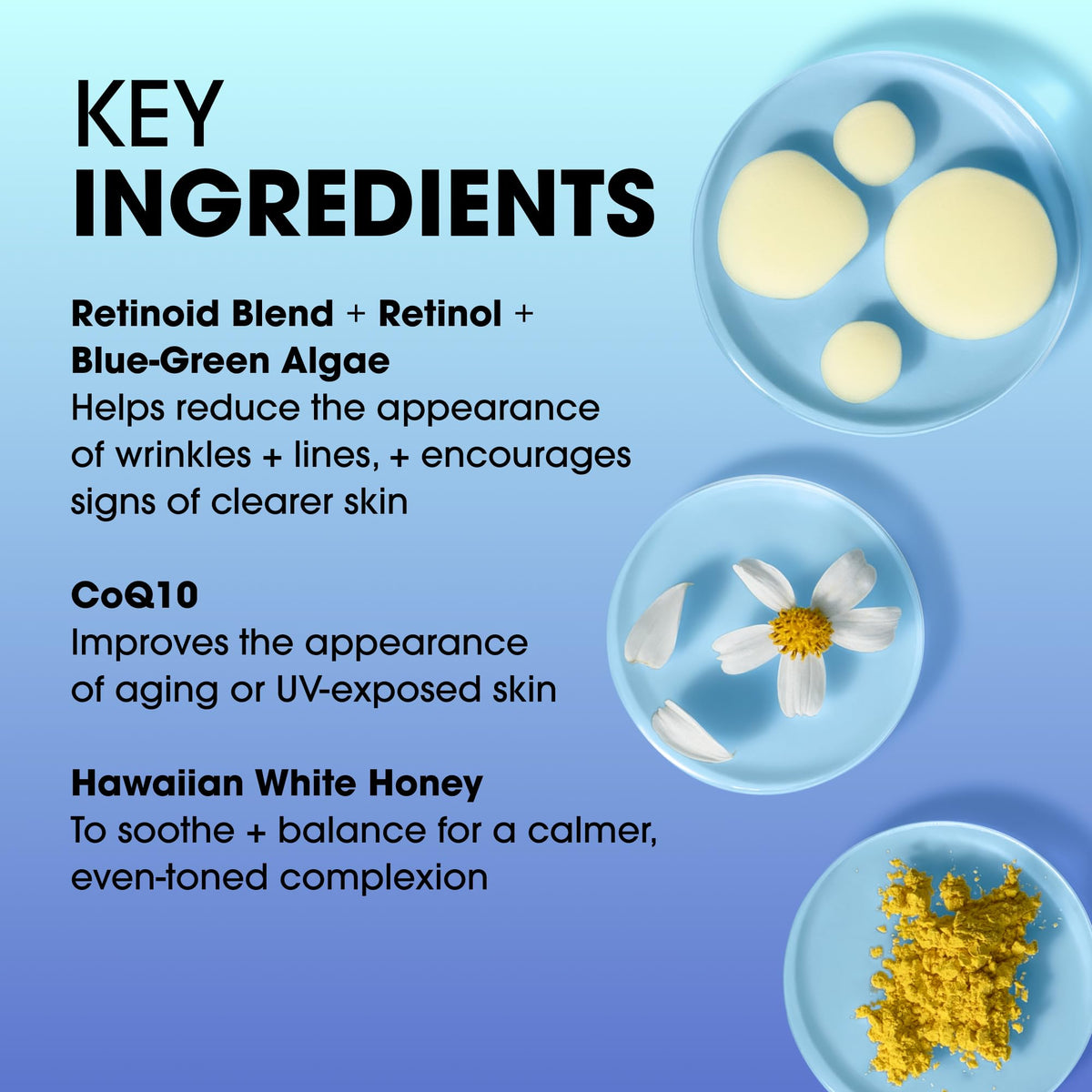 Blue-green algae and retinoid-alternative visuals for soothing balance