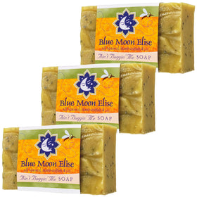 Blue Moon Elise Ain't Buggin Me Citronella Soap close-up bar highlighting natural essential oils for outdoor protection.