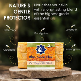 Blue Moon Elise Ain't Buggin Me Citronella Soap lather shot showing natural ingredients and skin-friendly cleansing.
