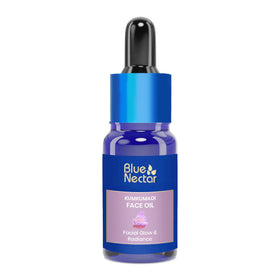 Blue Nectar Kumkumadi Oil bottle glows with lightweight hydration for radiant skin.