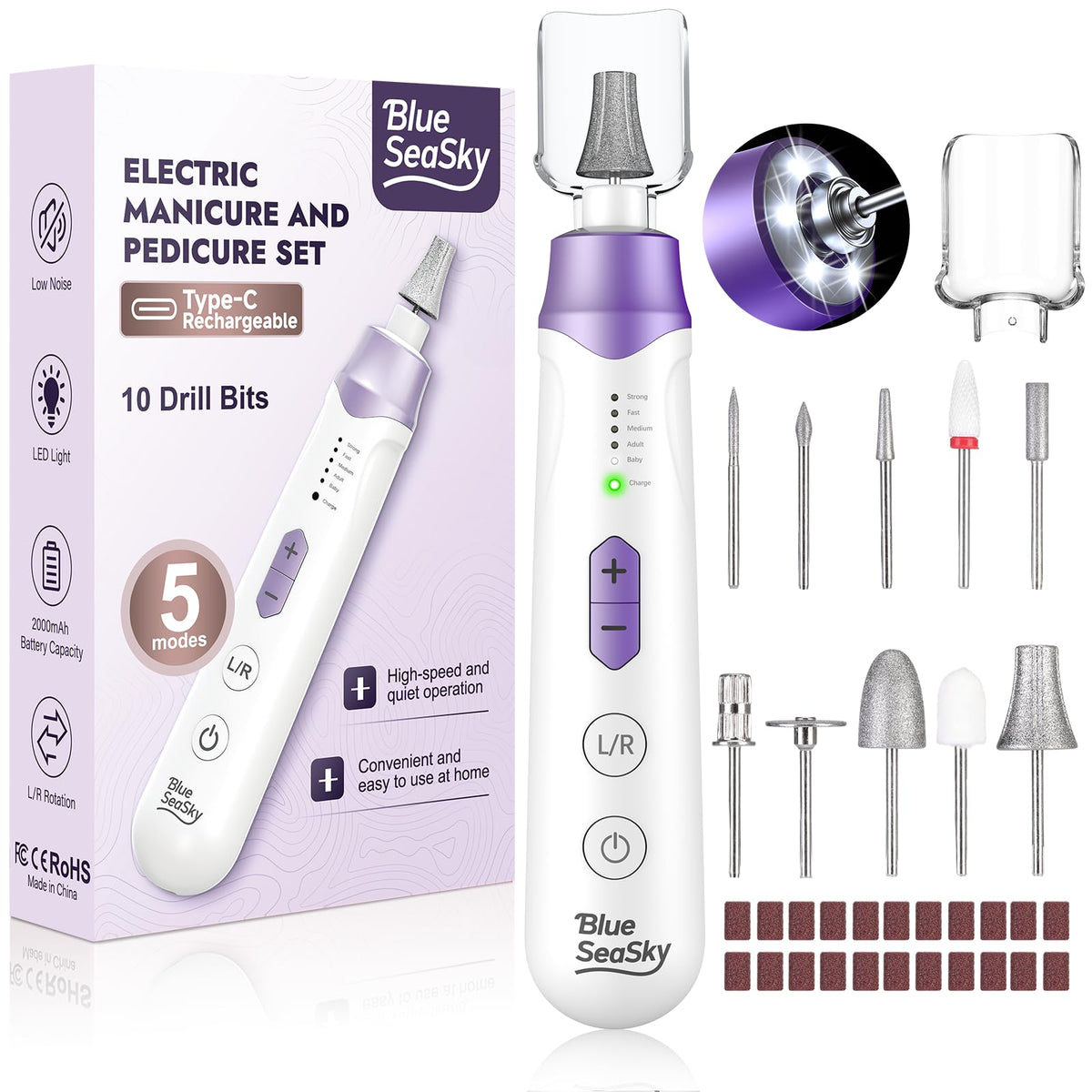 Blue Sea Sky professional nail drill with 360° LED light for precise shaping