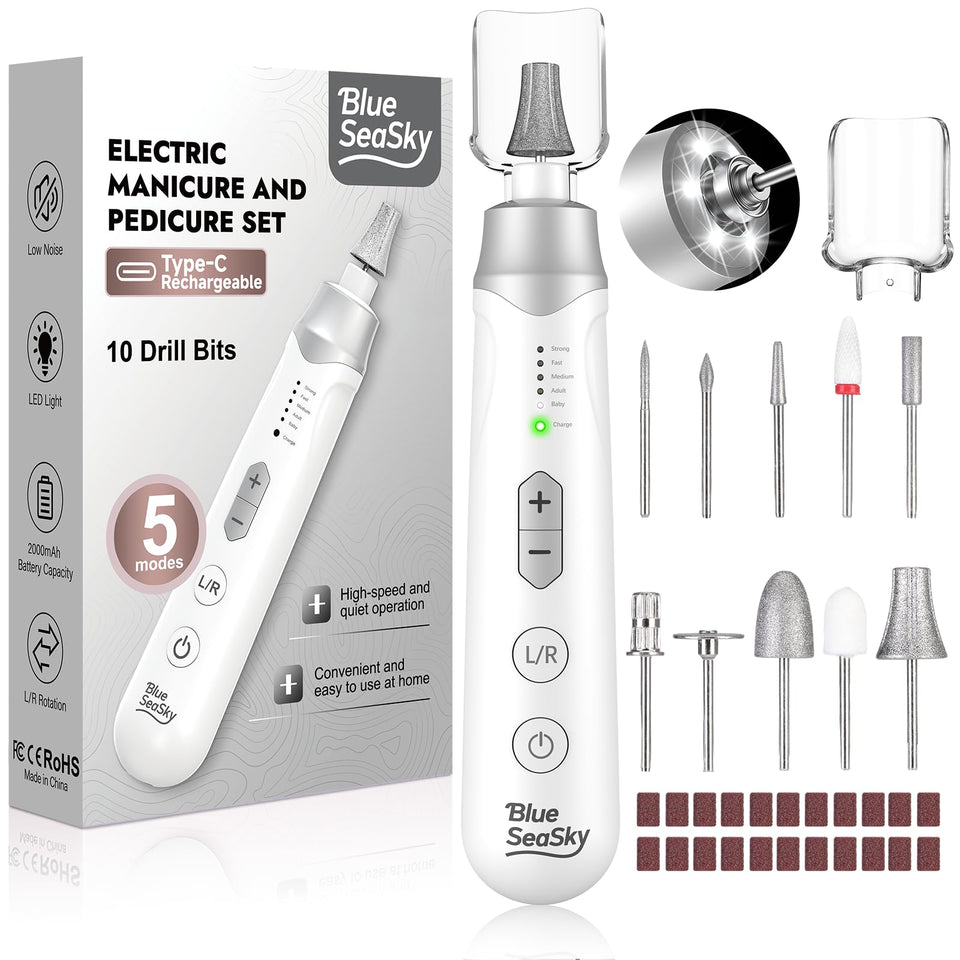 Blue Sea Sky professional nail drill with LED light for precise home manicures.
