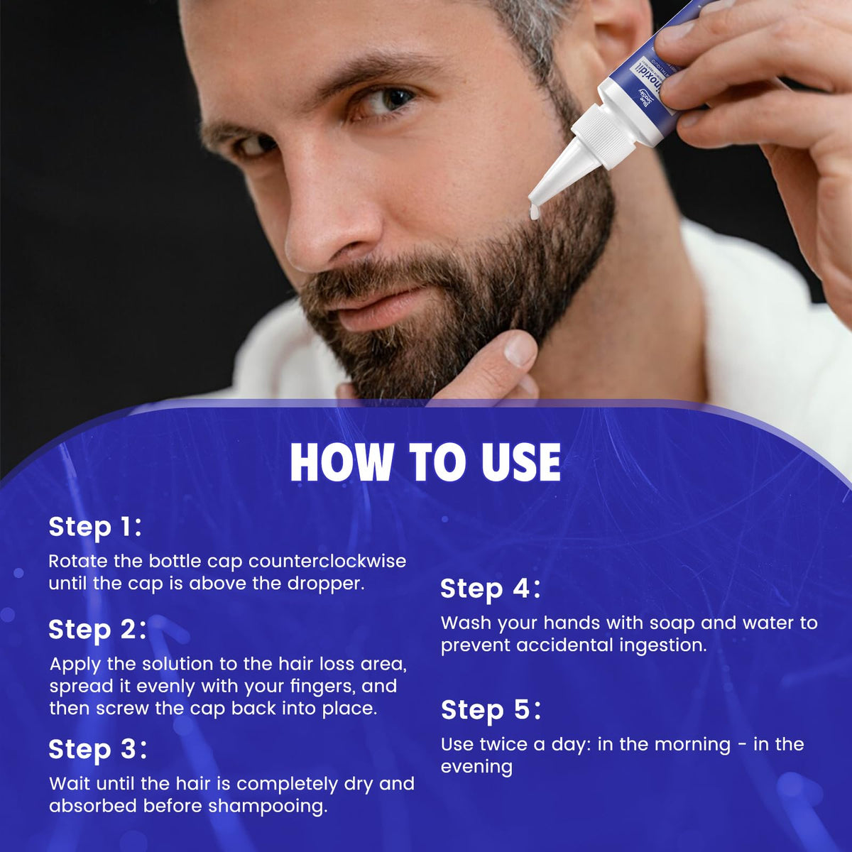 Blue Sea Sky Minoxidil scalp absorption scene showing non-irritating formula