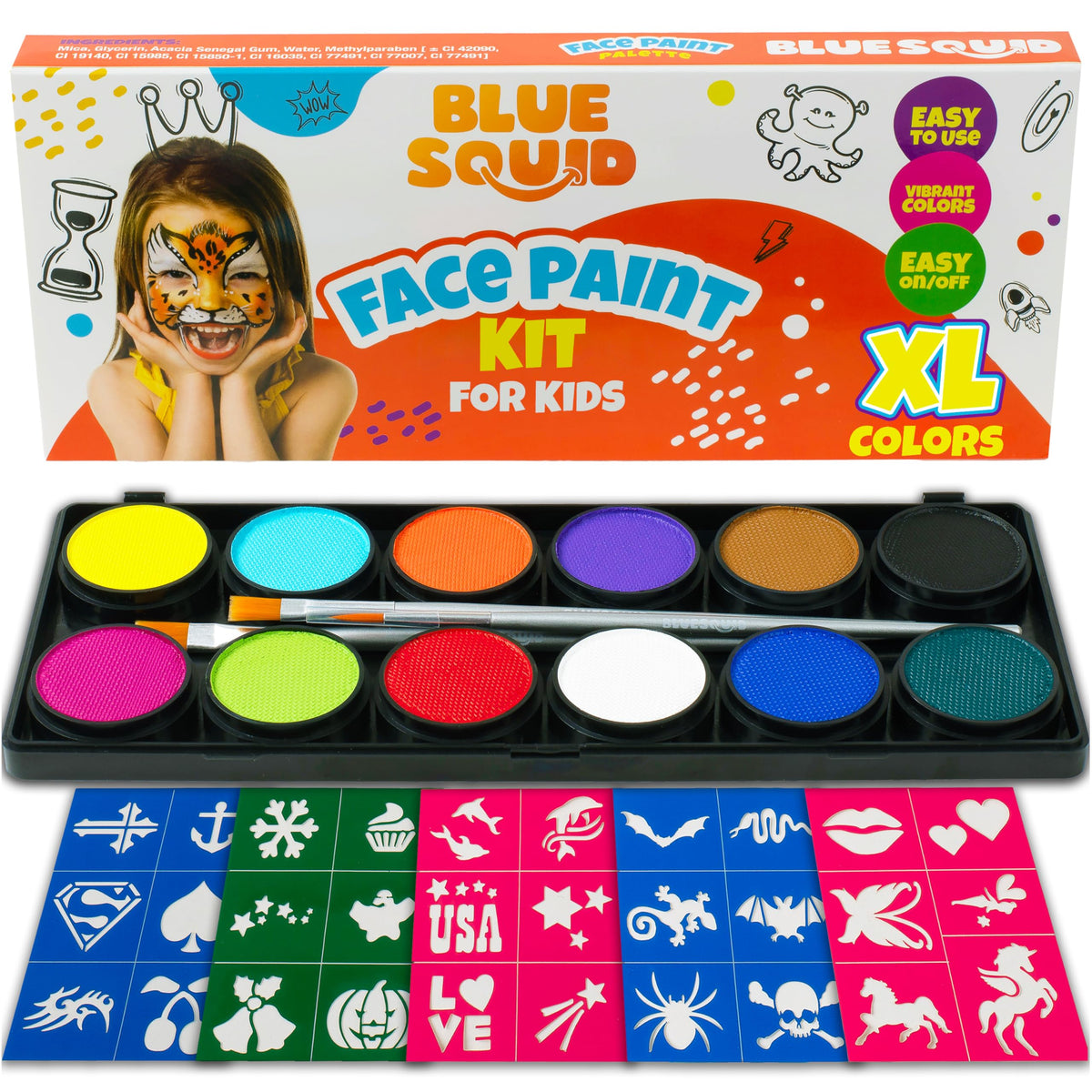 Blue Squid Face Painting Kit with 12 vibrant colors for creative play.