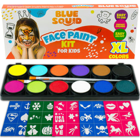 Blue Squid Face Painting Kit with 12 vibrant colors for creative play.