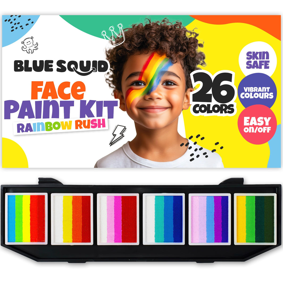 Blue Squid face paint kit contents showing components for kid-friendly art