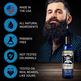 Bluebeards Original bottle with aloe and lime leaves emphasizing natural ingredients.