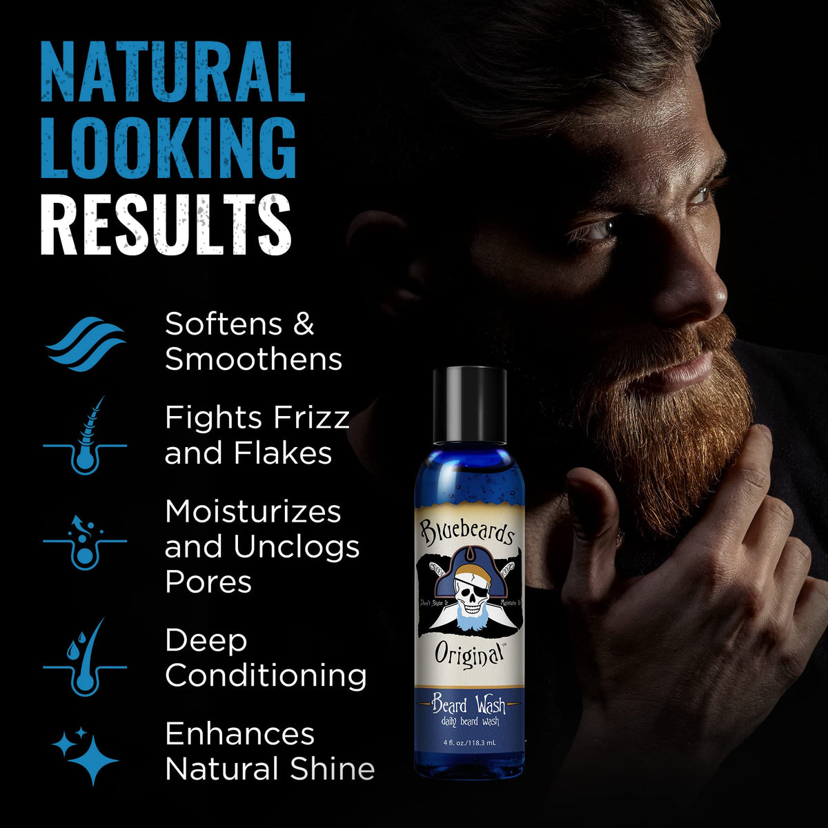 Bluebeards Original beard wash in hand creating rich lather for daily cleansing.