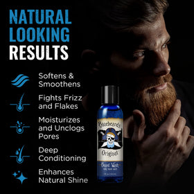 Bluebeards Original beard wash in hand creating rich lather for daily cleansing.