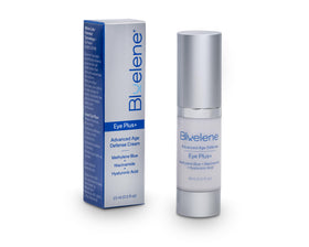 Bluelene EyePlus+ bottle pour highlights a gentle, soothing skincare experience.