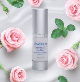 Bluelene EyePlus+ cream texture emphasizes lightweight comfort for sensitive skin.