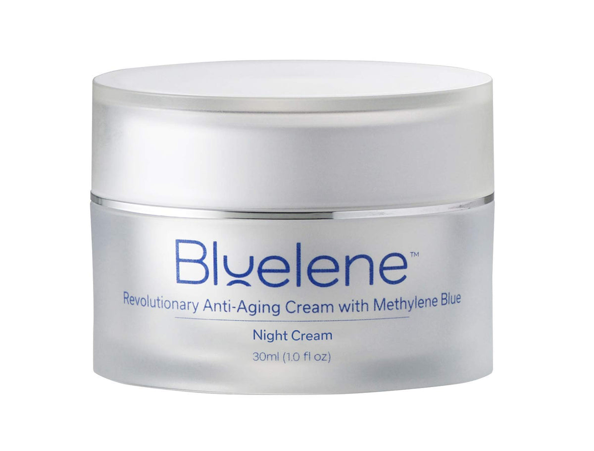 Bluelene Night Cream jar with methylene blue for gentle overnight hydration.
