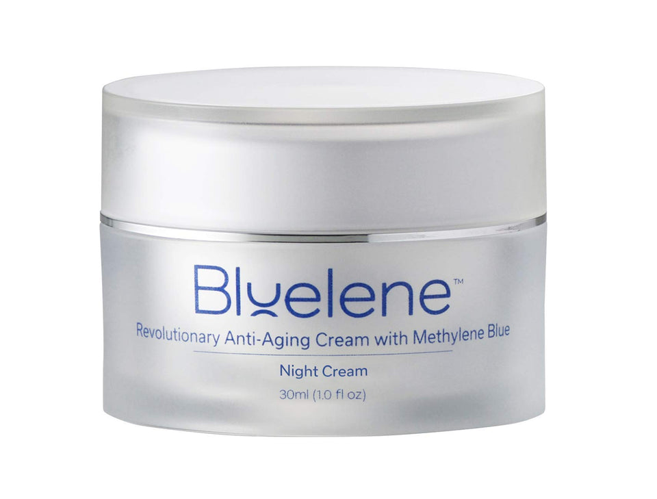Bluelene Night Cream jar with methylene blue for gentle overnight hydration.