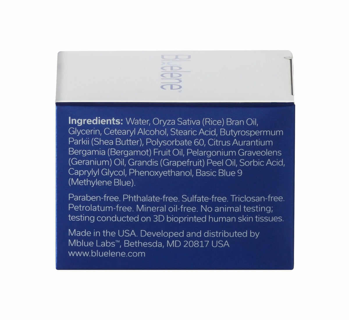 Bluelene Night Cream tub back view shows secure cap and preserved formula.