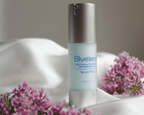 Evening routine with Bluelene Serum Plus+ targeting age spots and radiance.