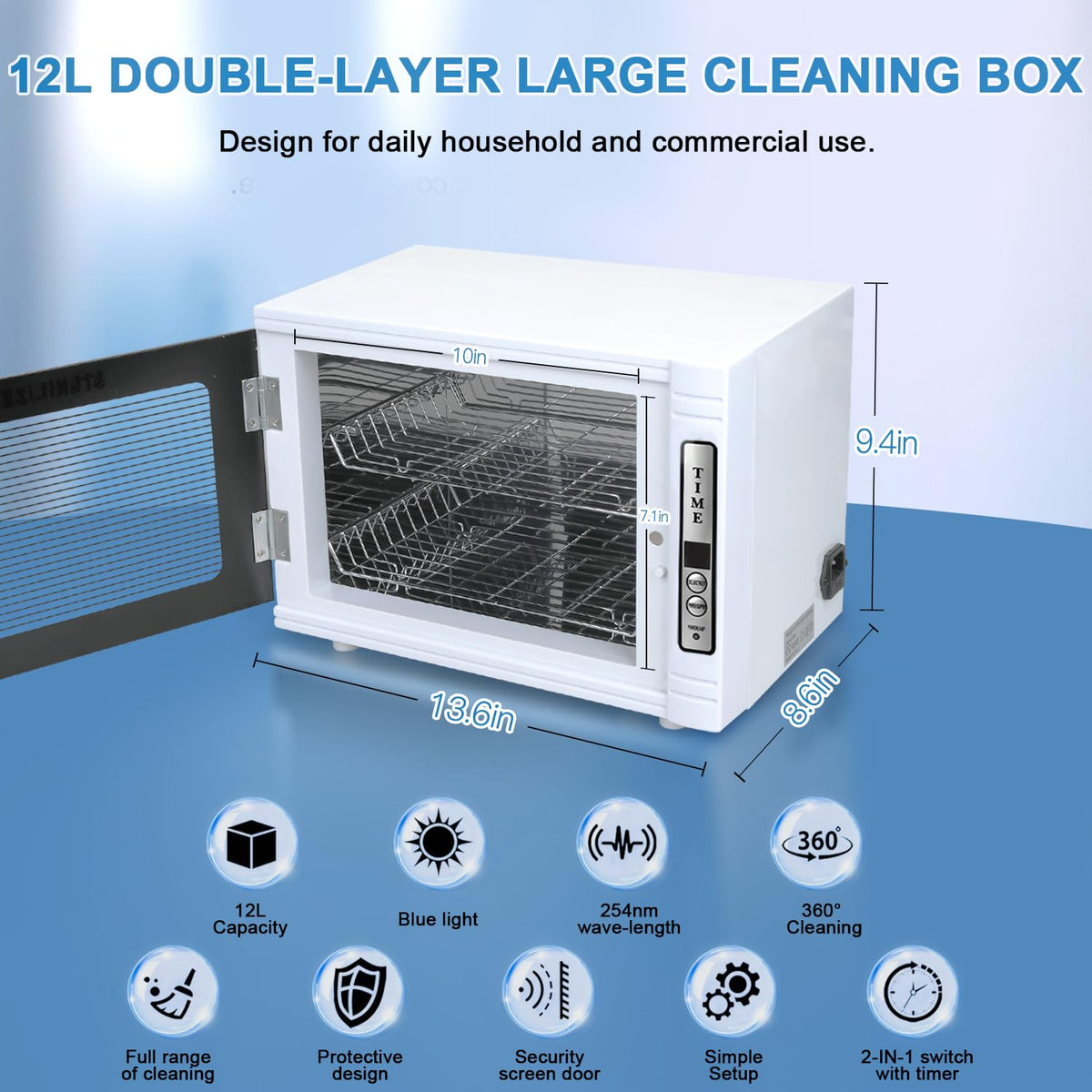 BLUETOP Nail Tool Cleaning Machine lid open for easy tool loading and access
