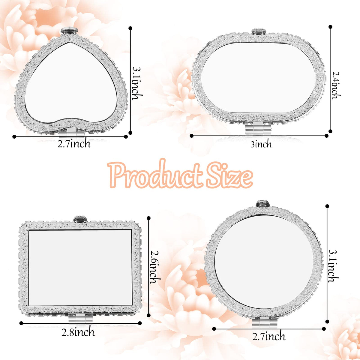 Blulu heart lavender floral compact mirror for quick checks.