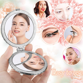 Blulu rectangle cream floral compact mirror with soft touch.