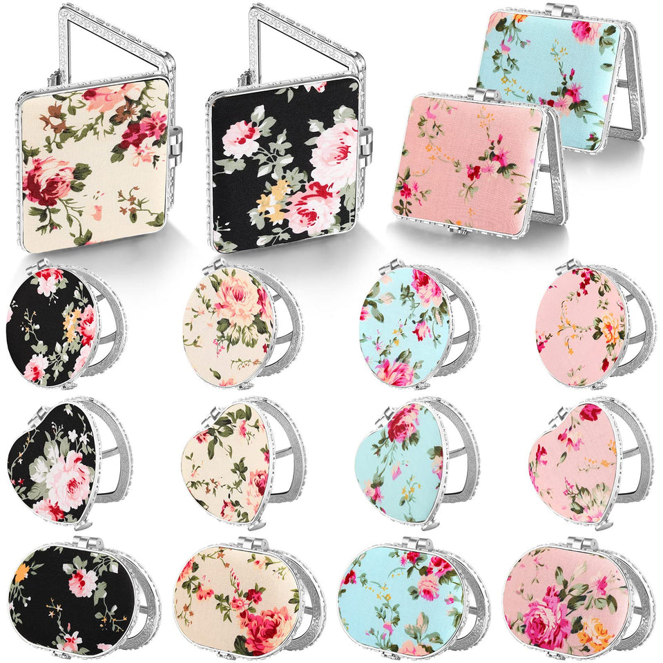 Blulu round pink floral compact mirror for on-the-go touch-ups.