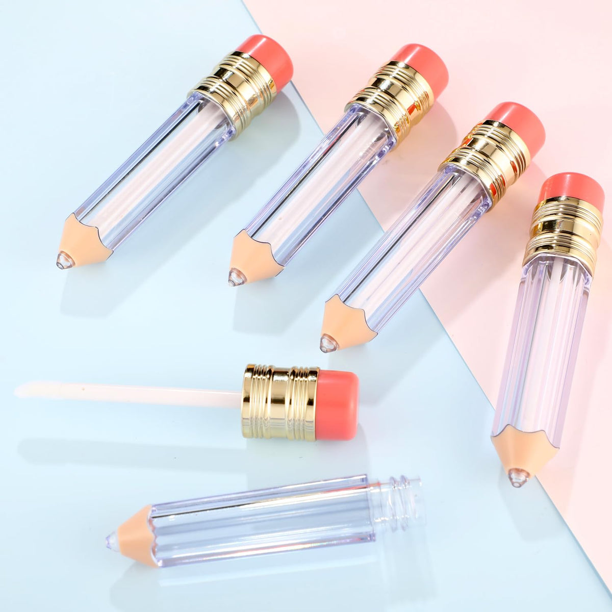 Blulu transparent pencil lip gloss tubes showing remaining product for easy monitoring.