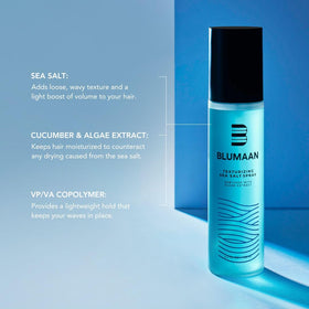 BluMaan Coastal Texture Spray close-up label highlighting sea salt texture