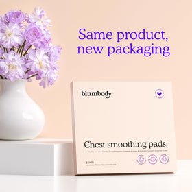 BLUMBODY chest patches help reduce crepey texture in daily wear