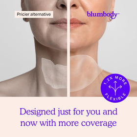BLUMBODY decollete area patches on skin demonstrate targeted neck and décolleté coverage.