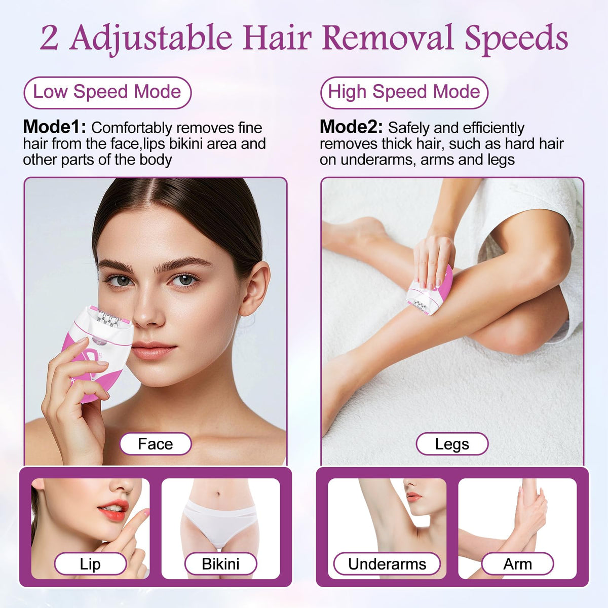 Blumskin epilator with 2-speed switch for adjustable control