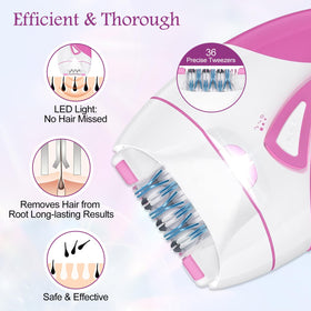 Blumskin epilator LED light reveals fine hairs for thorough removal