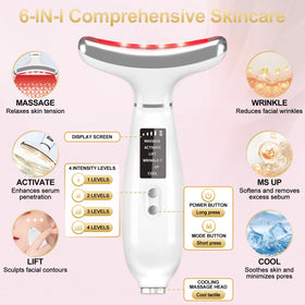 Blumskin neck face massager cooling head and warm therapy for soothing skin and product absorption.