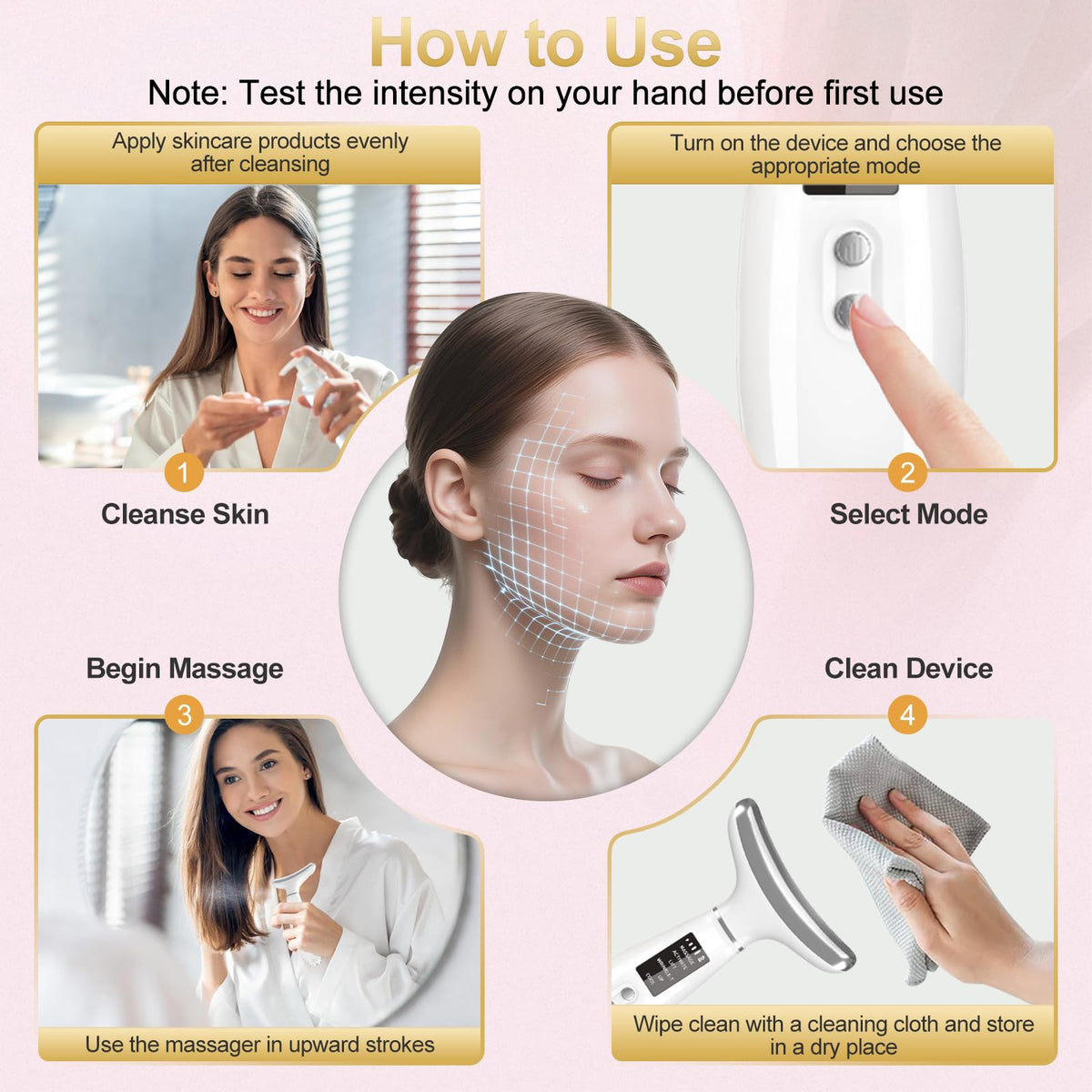 Blumskin neck face massager included stand and USB-C cable for easy setup.