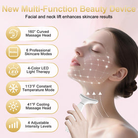 Blumskin neck face massager LED light therapy panel enables targeted skincare sessions at home.