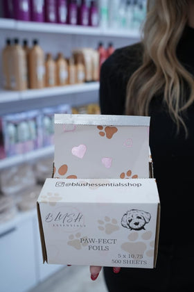 Blush Essentials Paw-Fect Foils salon workstation with foil stacks for efficient foiling.