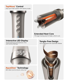 Bluvol R10 Apex with 30% longer barrel enables quicker, smoother curling on longer hair.