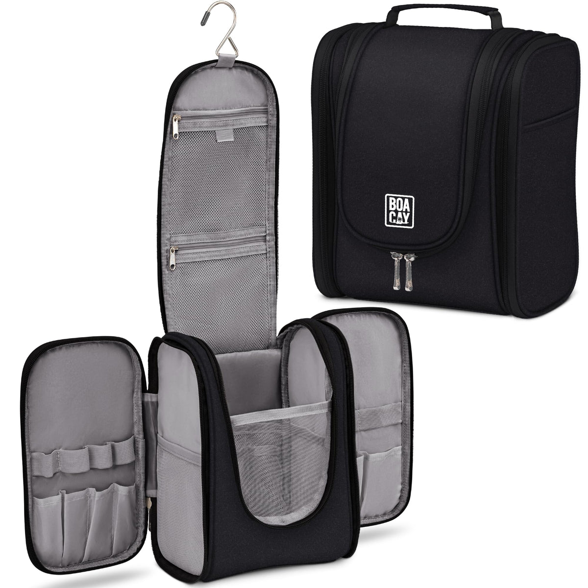 Boacay hanging toiletry bag with hook for travel convenience.