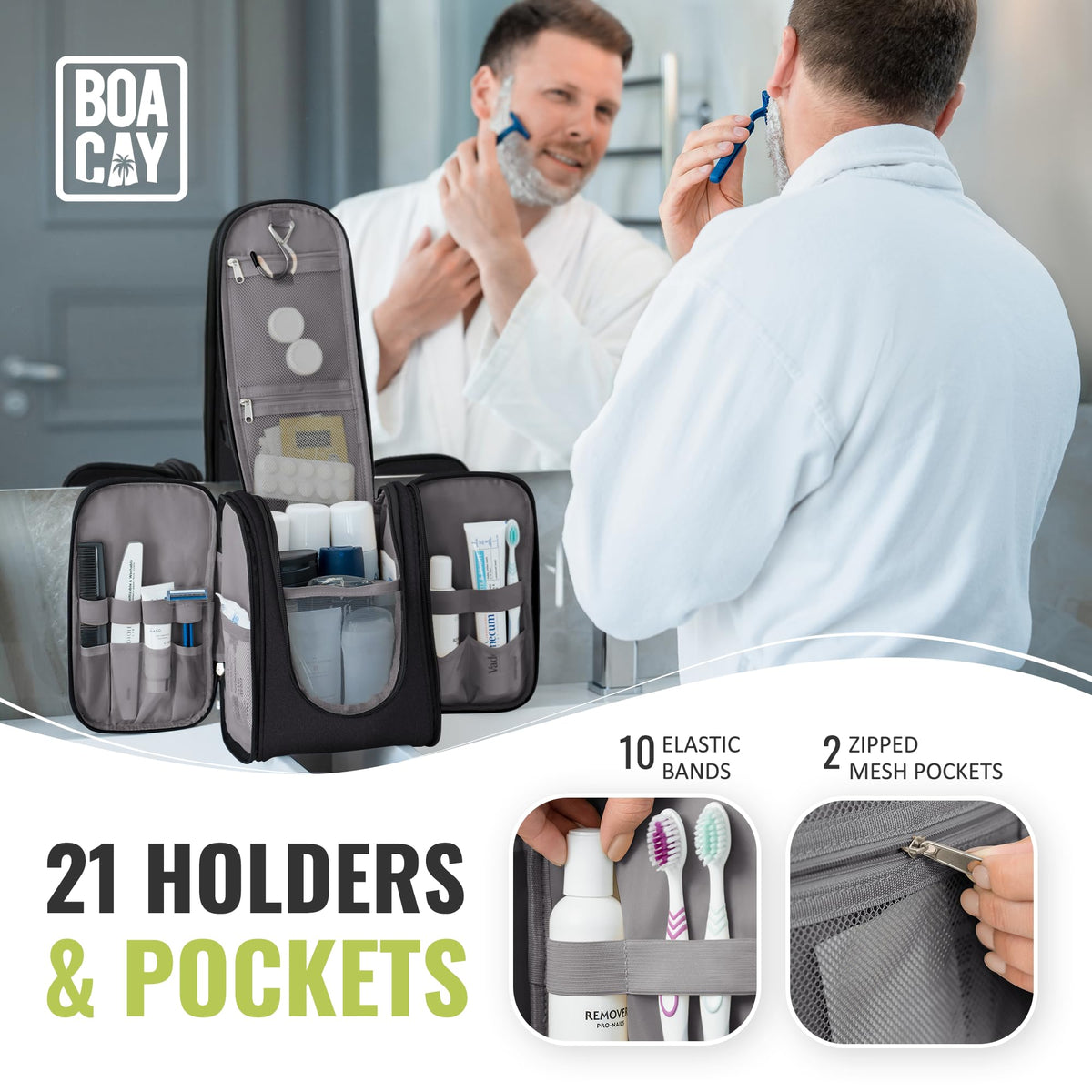 Boacay waterproof material protects contents from spills during travel.