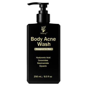 Boaccy Men's Acne Body Wash bottle front showing refreshing cleanse for back and shoulders