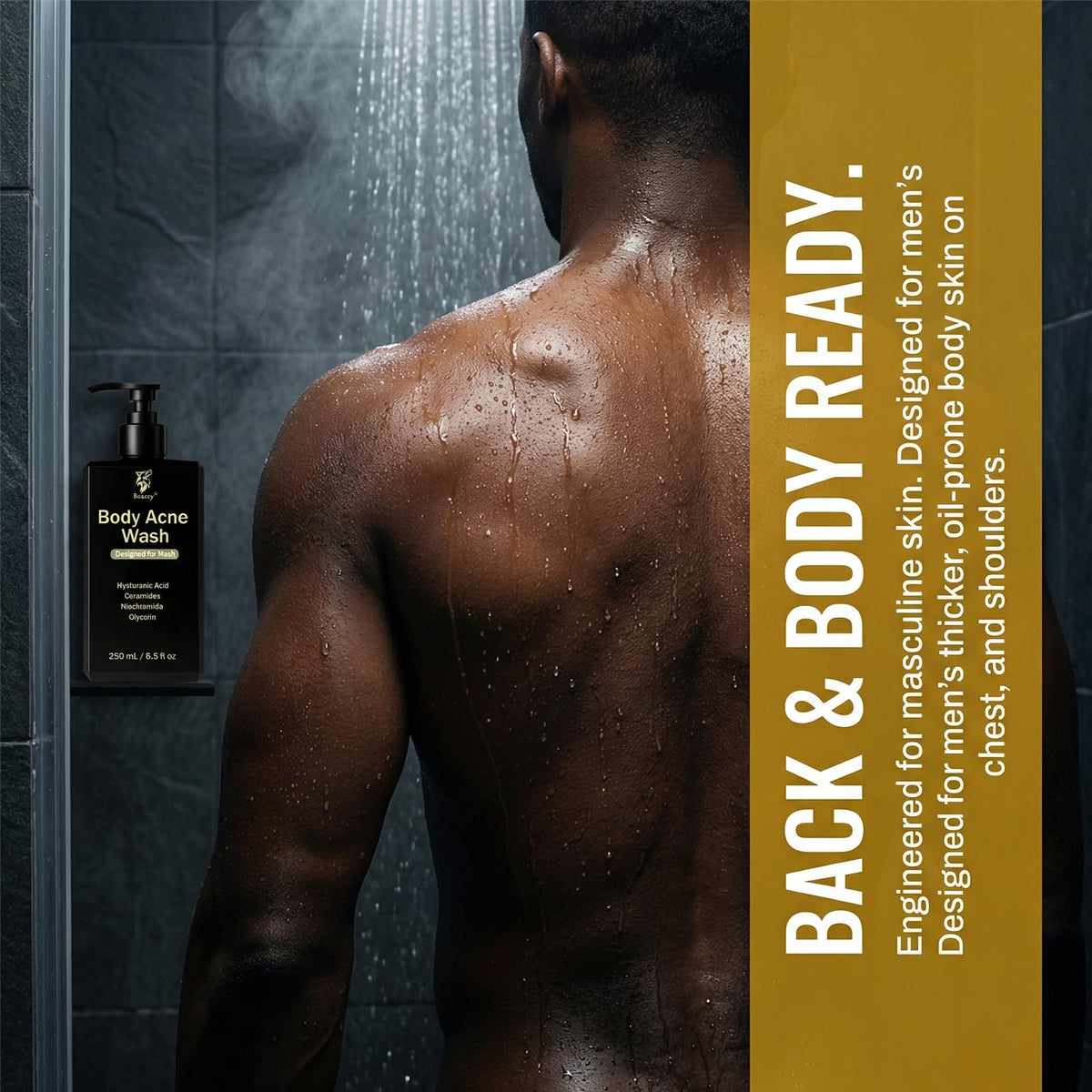 Boaccy Men's Acne Body Wash ingredients niacinamide glycolic acid ceramides support balanced skin