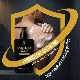 Boaccy Men's Acne Body Wash pump press demonstrates easy daily use after workouts