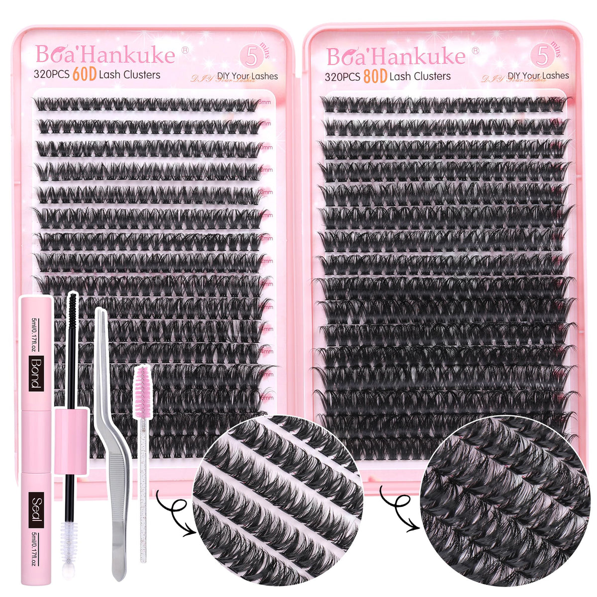 Boahankuke 640pcs lash clusters kit packaging for at-home use