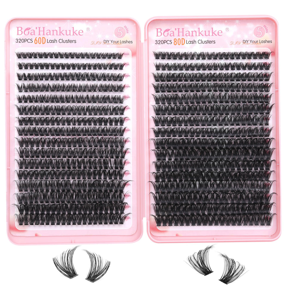 Boahankuke 640pcs lash clusters pack for at-home DIY volume lash looks.