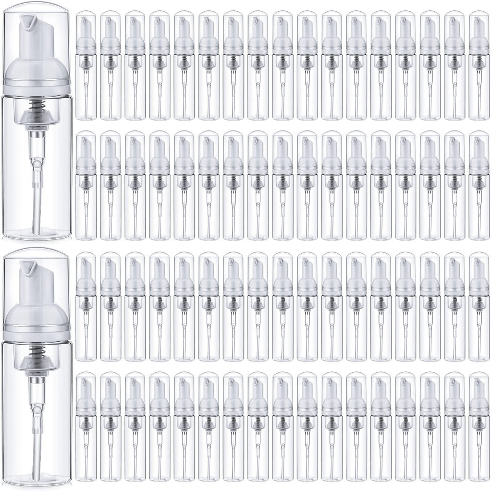 Boao 70-piece foam dispenser set in transparent bottles with secure pumps for travel use