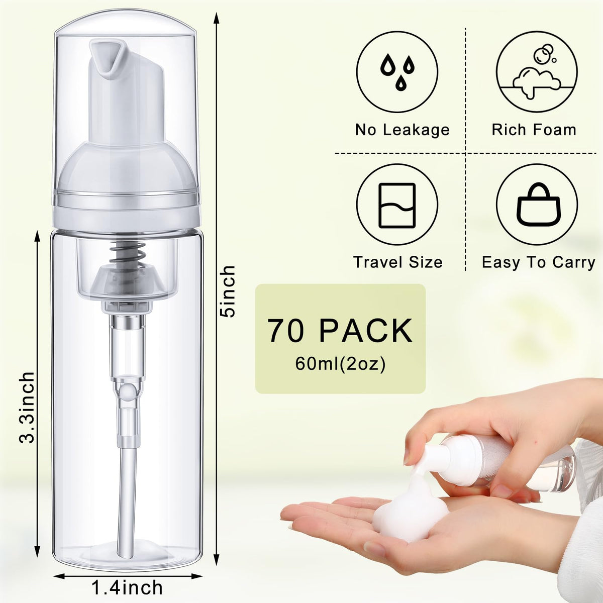 Close-up of Boao clear plastic foam bottle showing durable, leak-resistant design