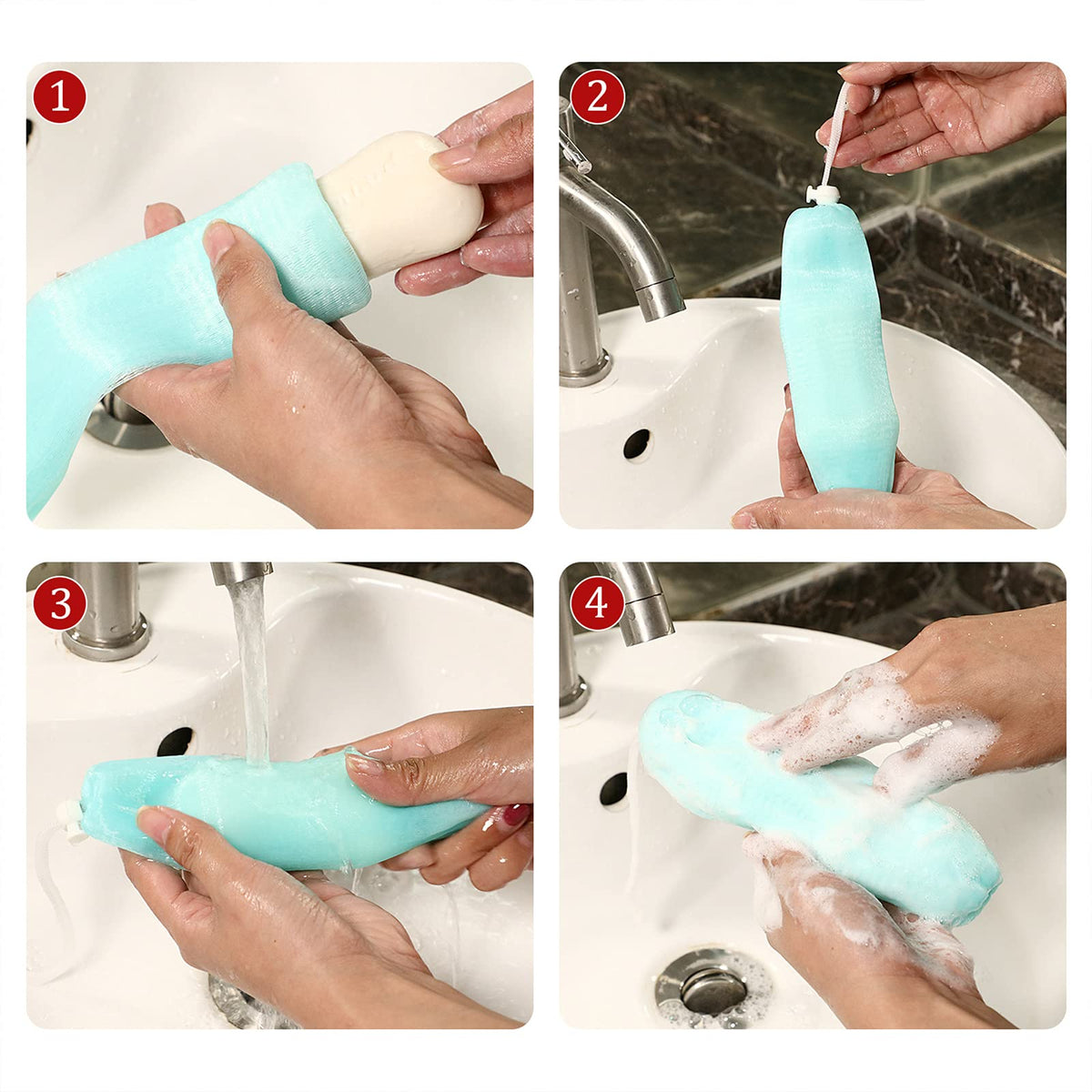 Boao large soap bag fits most bars for longer use and less waste.