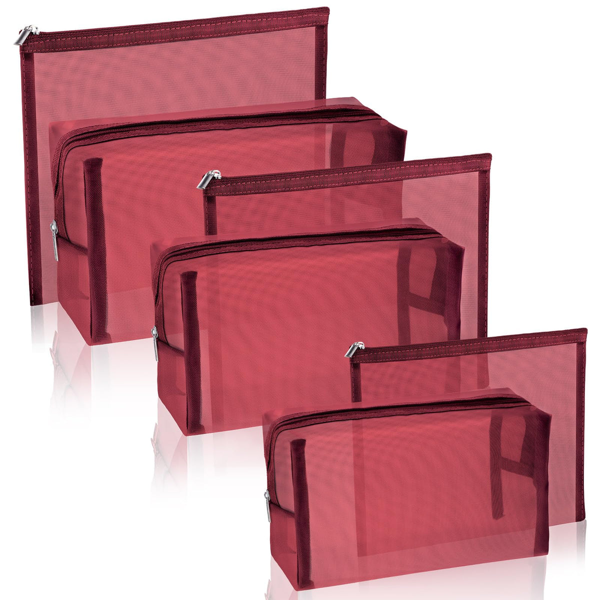 Boao mesh makeup bags in wine red six-piece travel set for organized travel