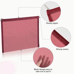 Boao mesh pencil case in wine red helps tidy supplies
