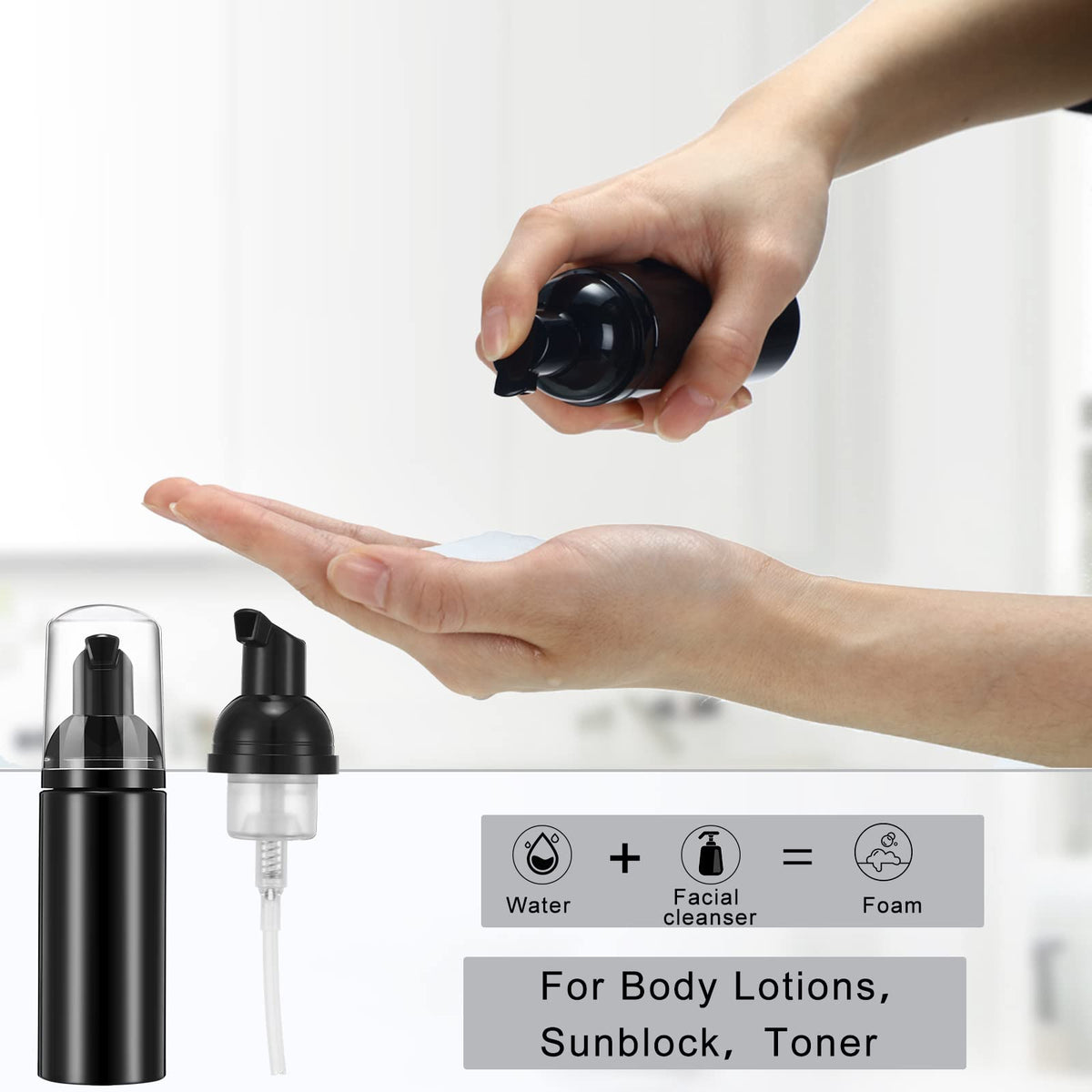 Boao travel-size foam bottles arranged for easy organization.